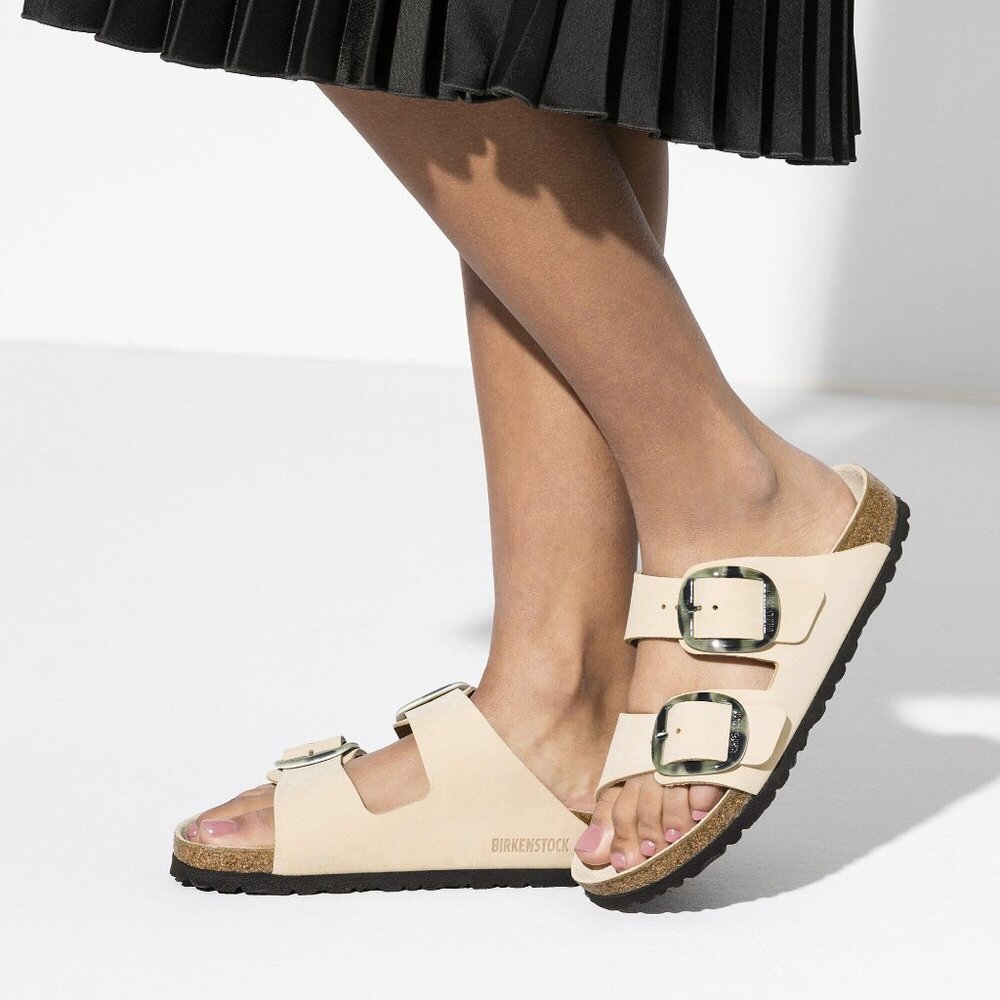 Birkenstock "Arizona" Big Buckle Tortoise Almond Nubuck Leather Sandals 36